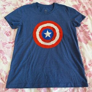 Disney Women’s blue captain America shield sequin T-Shirt
